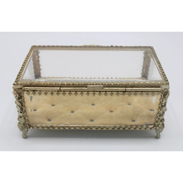 Gold Mid 20th Century French Beveled Glass Jewelry Box For Sale - Image 8 of 12