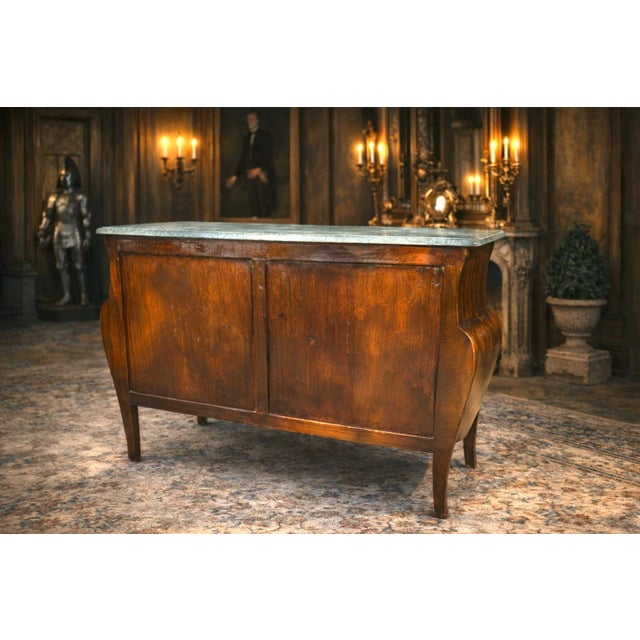 1860 French Artisan Louis XVI Mahogany Green Marble Commode For Sale - Image 16 of 18