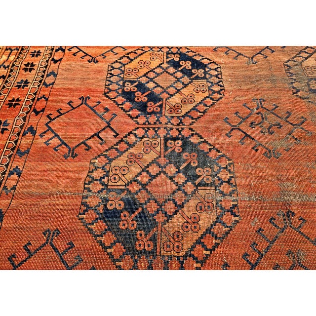 Vintage Turkmen Ersari in Allover Geometric Pattern in Red, Blue, Navy, Brown For Sale - Image 10 of 14