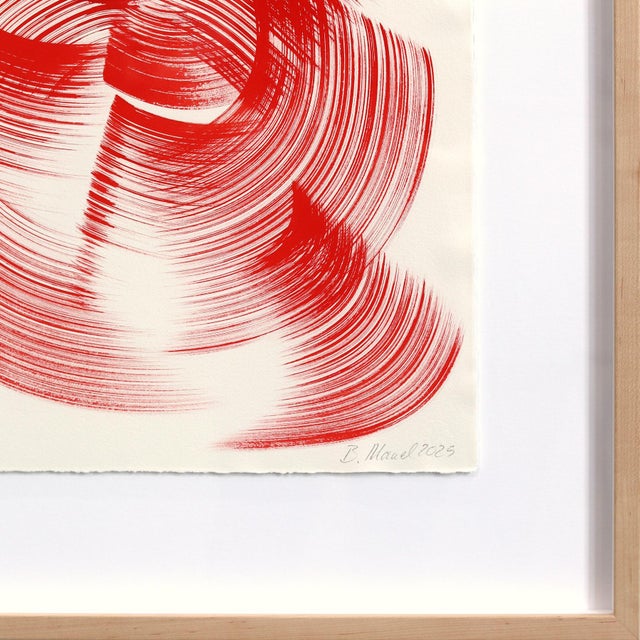 Textile The Red Dress 9 - Framed Original Red Abstract Figurative Ink Painting on French Linen Paper For Sale - Image 7 of 9