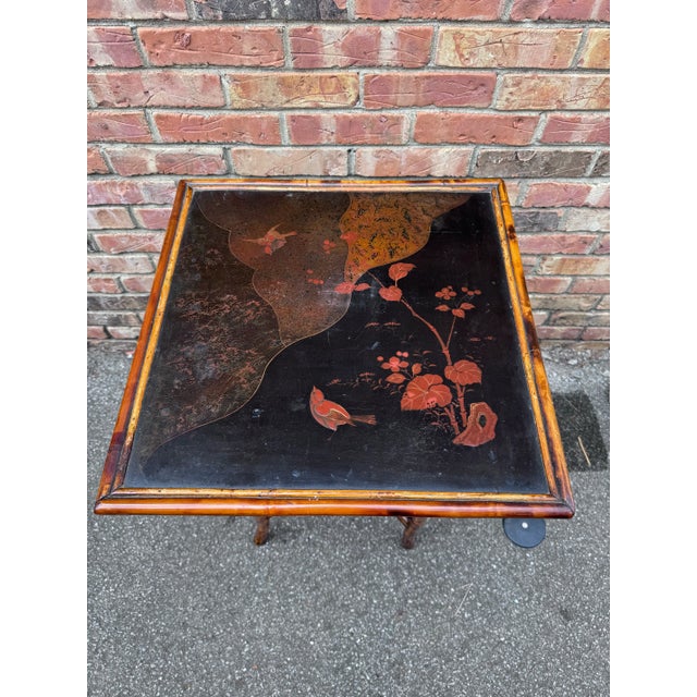 Brown 19th Century English Bamboo Side Table With Chinoiserie Design For Sale - Image 8 of 8