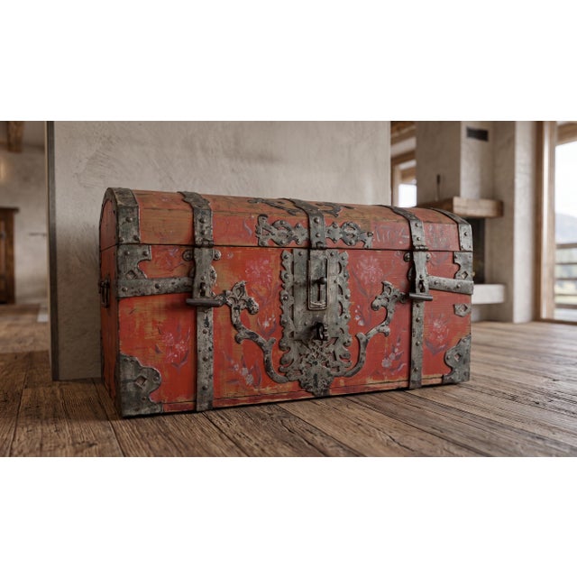 Wood Antique Painted Chest, 1704 For Sale - Image 7 of 18