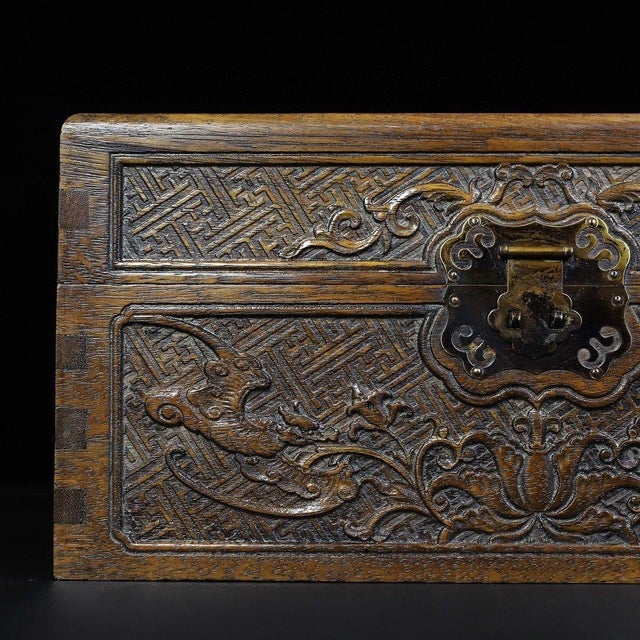 Vintage Huanghuali Wood Carved Box - Abundance & Wealth Motif For Sale In Los Angeles - Image 6 of 10