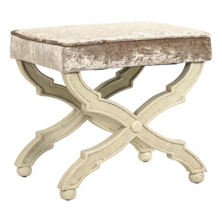 Crescenzo Accent Bench - Crushed Champagne Velvet / Ivory Painted Frame For Sale
