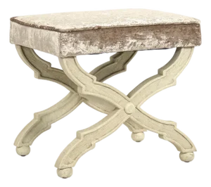 Crescenzo Accent Bench - Crushed Champagne Velvet / Ivory Painted Frame