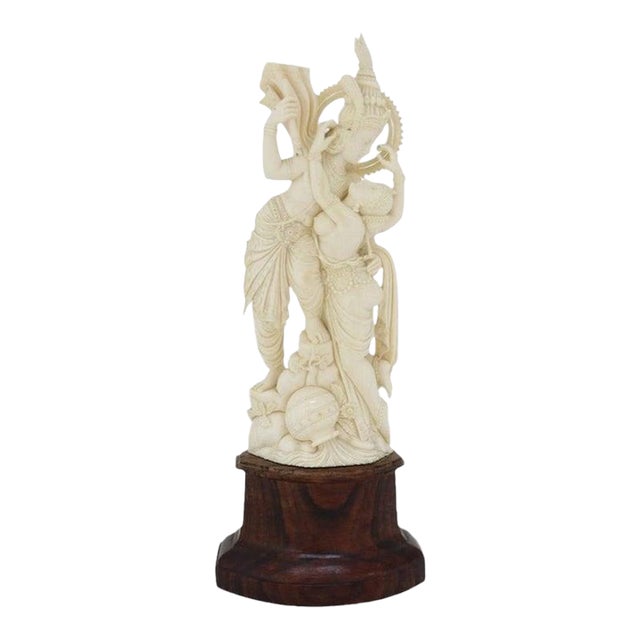 Indian Carved Bone Hindu Deities Radha & Krishna in a Lover’s Embrace C1920 For Sale