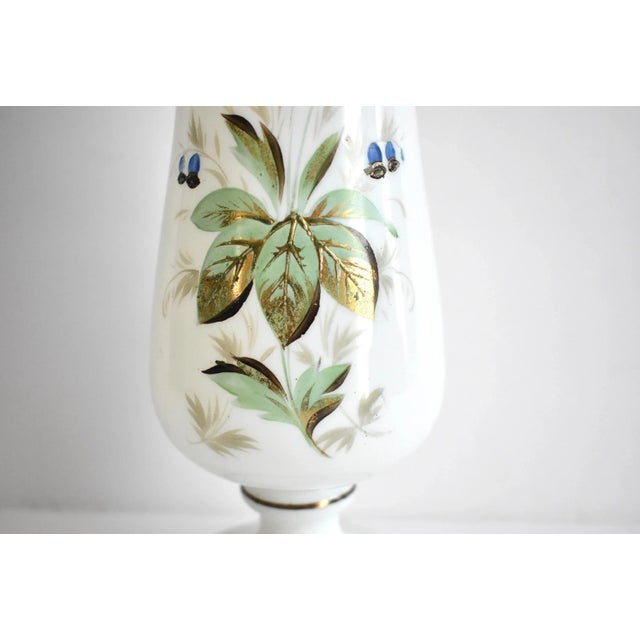 Antique Hand-Painted White Glass Vase For Sale - Image 4 of 10