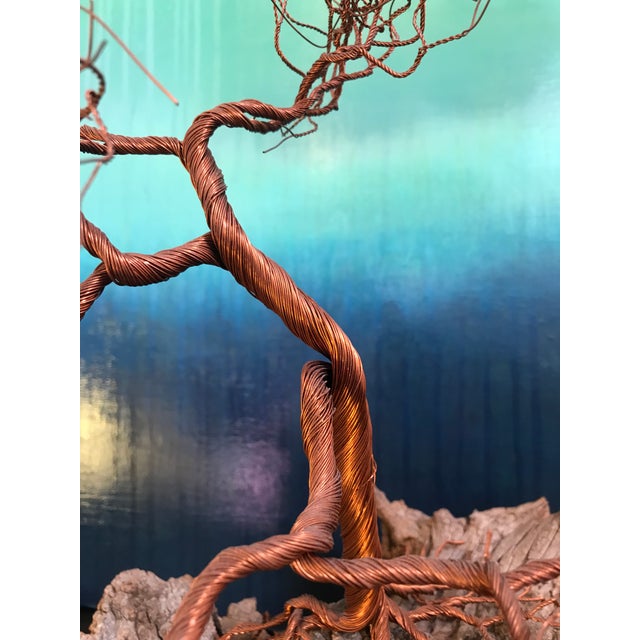 Copper Organic Modern Copper Wire Tree on Wood Sculpture For Sale - Image 8 of 12