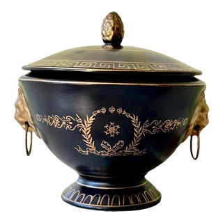 Vintage Handpainted Neoclassical Lidded Porcelain Cache Dish For Sale