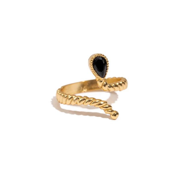 Midnight Teardrop Black Onyx Gold Adjustable Ring For Sale - Image 10 of 11