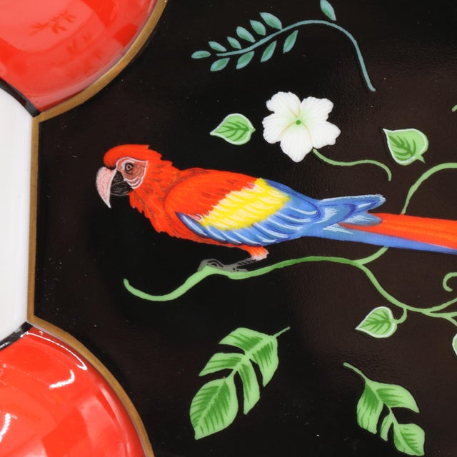 1990s Vintage Lynn Chase Designs "Jaguar Jungle" Porcelain Parrot Motif Octagonal Tray For Sale - Image 5 of 10