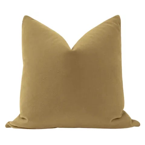 Pair of beautiful custom-made luxury mohair pillows in a camel colorway. Meticulously handcrafted with serged interior...