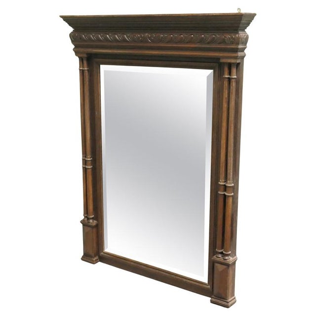 Wood French Carved Oak Wall Mirror with Side Columns For Sale - Image 7 of 7