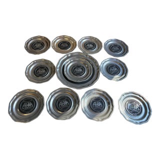 1970s Pewter Collection of Alta Tennis Plates- Set of 12 For Sale