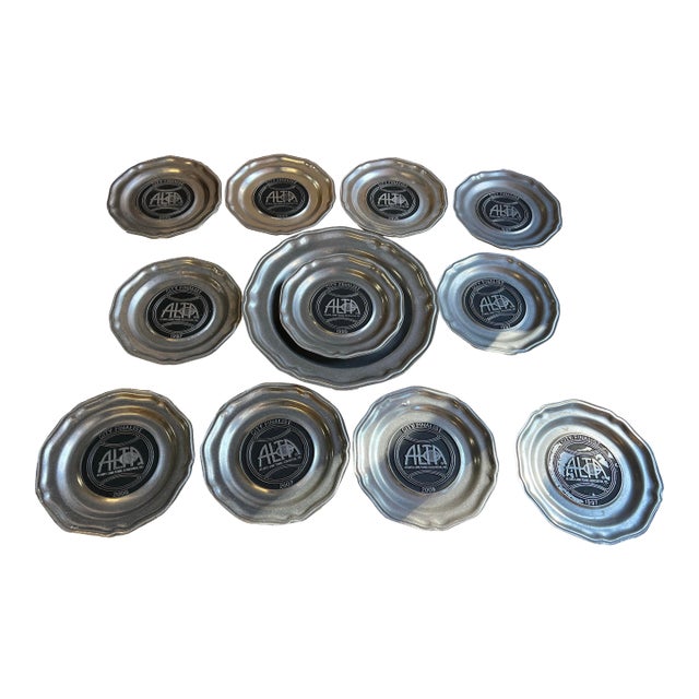 1970s Pewter Collection of Alta Tennis Plates- Set of 12 For Sale