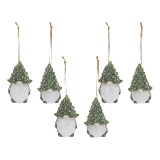 Terra Cotta Gnome with Pine Tree Hat Ornament (Set of 6) For Sale