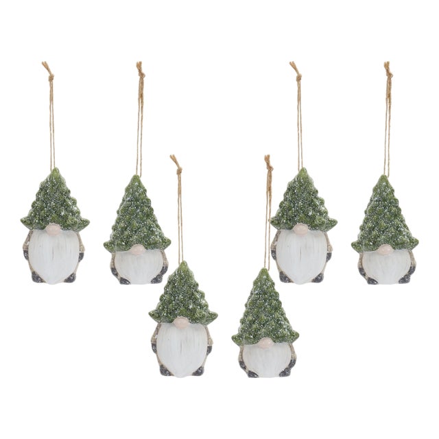 Terra Cotta Gnome with Pine Tree Hat Ornament (Set of 6) For Sale