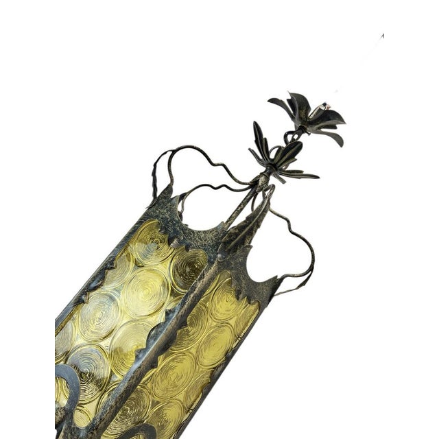 Gothic Lantern in Wrought Iron and Amber Glass, 1960s For Sale - Image 6 of 11