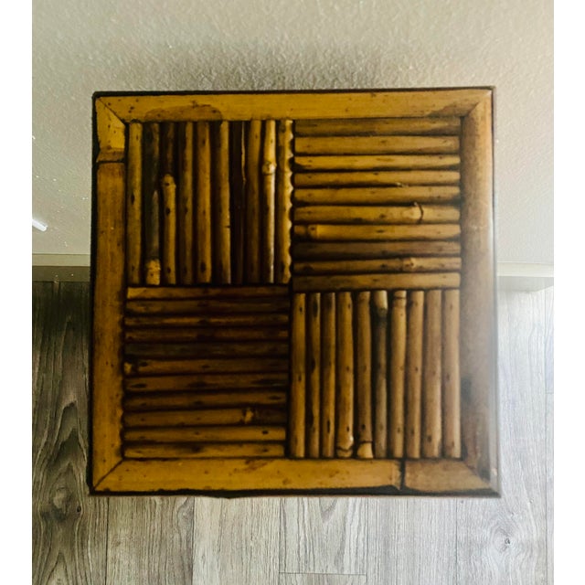 Brown Vintage Tortoiseshell Rattan Plant Stand Side End Table With Drawer For Sale - Image 8 of 11