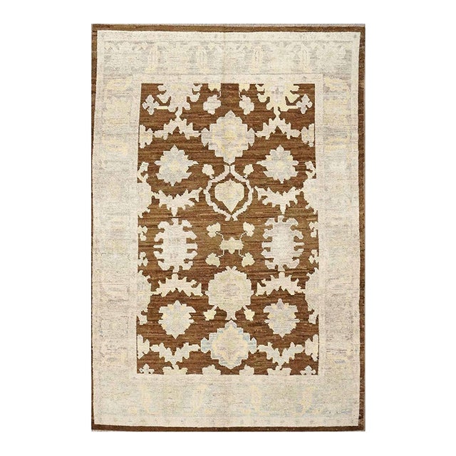 21st Century Turkish Oushak Wool 7x10 Ivory & Brown Handmade Area Rug #1144189 For Sale