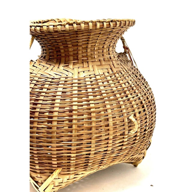 Vintage Handwoven Bamboo Fishing Basket ( Creel ) For Sale - Image 11 of 11