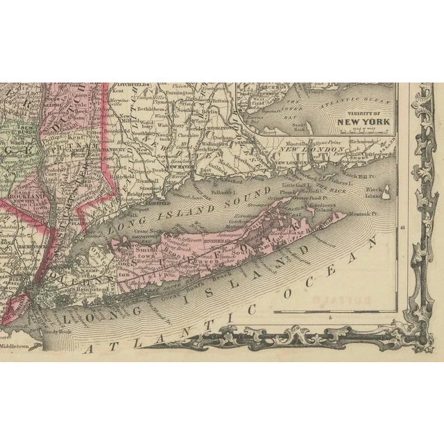 Map of New York State with City Insets from Johnsons, 1864 For Sale - Image 4 of 6