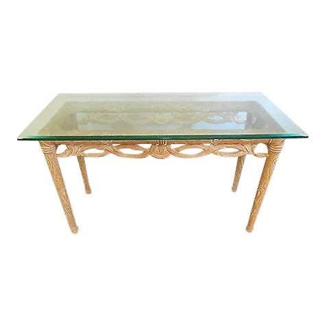 Carved Naturalistic Solid Maple Glass Top Sofa Table For Sale