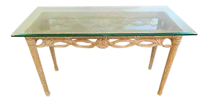 Carved Naturalistic Solid Maple Glass Top Sofa Table