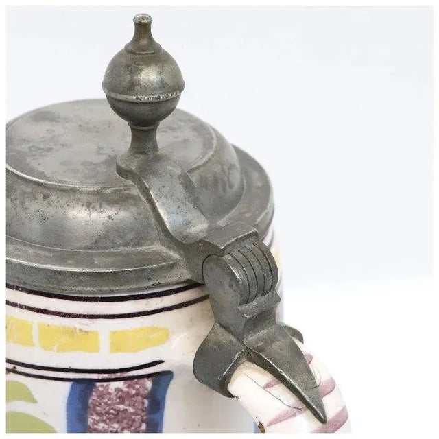 Mid 18th Century German Pewter Mounted Faience Pottery Tankard For Sale - Image 5 of 9