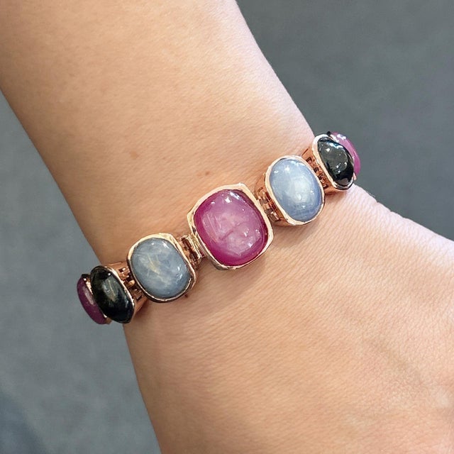 2000 - 2009 Bochic "Capri" Vintage Ruby & Multi Color Fancy Sapphires Cuff Set 18K & Silver For Sale - Image 5 of 11