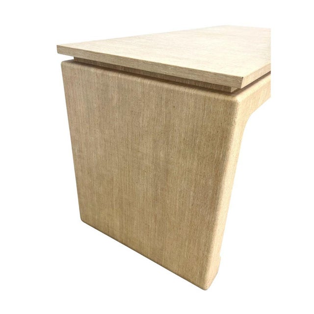 Asian Karl Springer Style Cream Raffia Wrapped Low Console Table For Sale - Image 3 of 3