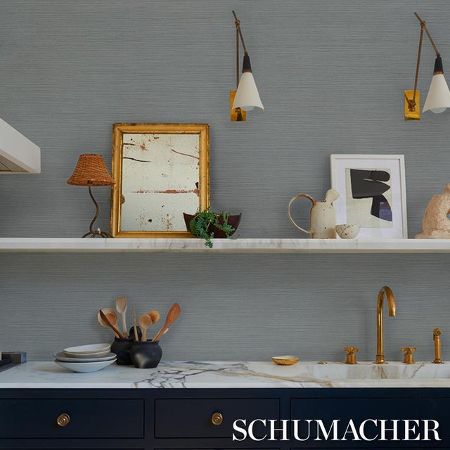 SAMPLE Schumacher Abaca Fine Weave Vinyl Wallpaper In Haze Chairish