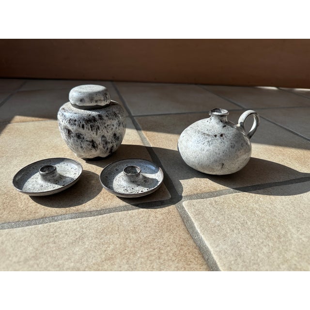 Studio Ceramics Set of Lidded Box, Handled Vase and Two Candlesticks by Serocka, Germany, 1970s, Set of 4 For Sale - Image 14 of 15