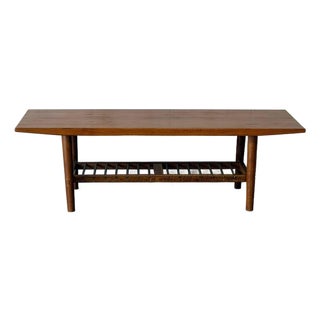 Solid Teak Rectangular Coffee Table With Slatted Magazine Shelf Danish Mid-Century Modern 1960s For Sale