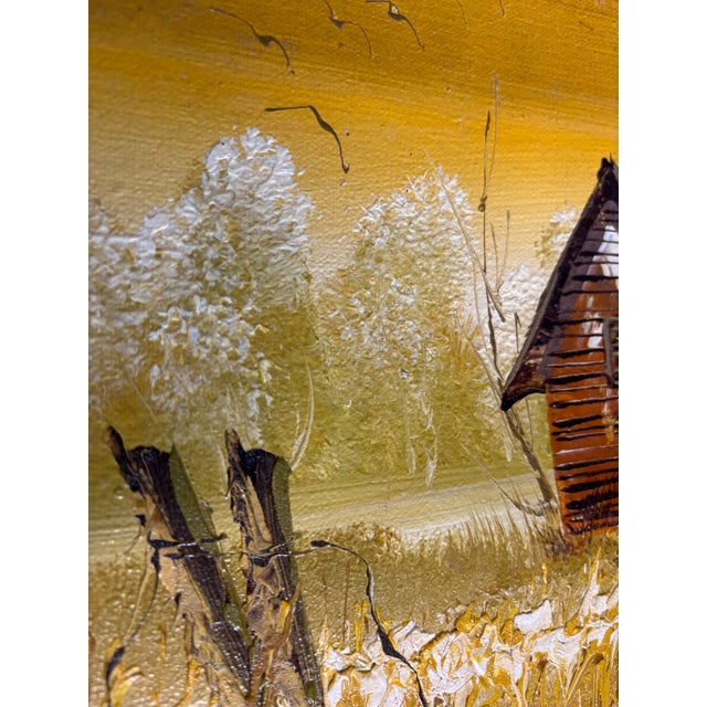 Gold Original Vintage Signed Framed Oil Paintings Outdoor Barn Scene, a Pair For Sale - Image 8 of 9
