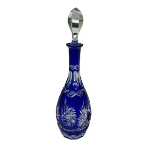 1980s Vintage Echt Bleikristal German Cobalt Blue Cut to Clear Crystal Decanter