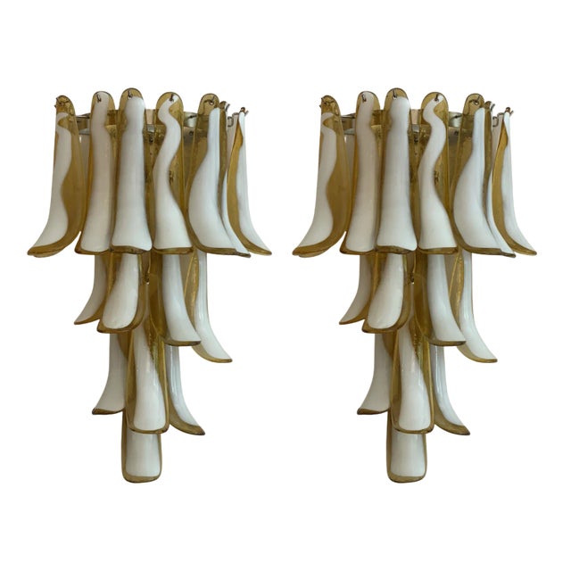 Amber Murano Glass Wall Lamps from Mazzega, Set of 2 For Sale