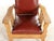 American 1910s S.A. Cook Upholstered Oak Recliner Chair With Carved Lion Head and Scrollwork For Sale - Image 3 of 10