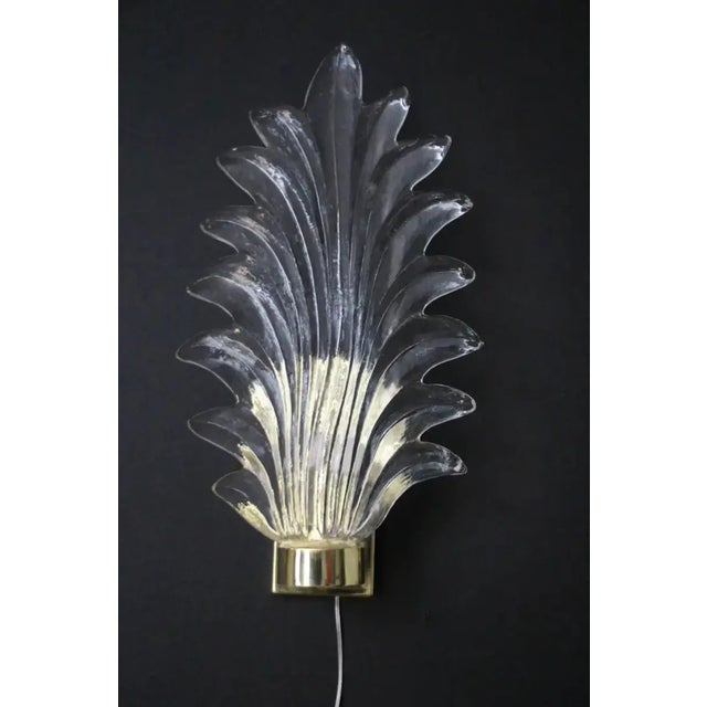 Tall Clear Murano Glass Palm Tree Leaf Sconces, 2000, Set of 2 For Sale - Image 4 of 13