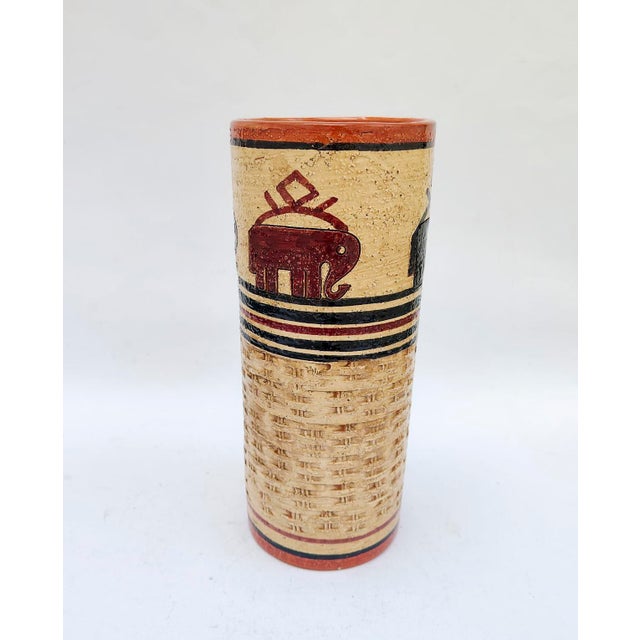 Cylindrical ceramic vase Designed by Bitossi, Rosenthal Netter, sticker under the base Vintage 1970s Beige with black and...