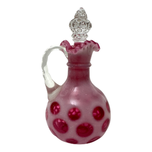 Vintage Fenton Art Glass Cranberry Coin Dot Cruet With Stopper