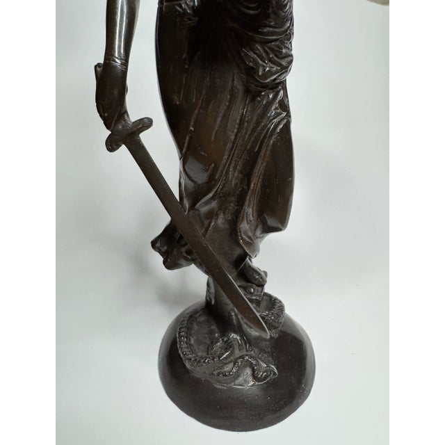 Bronze Neoclassical Mediterranean "Lady Justice" Figurine Bronze Over Cast Iron For Sale - Image 8 of 11