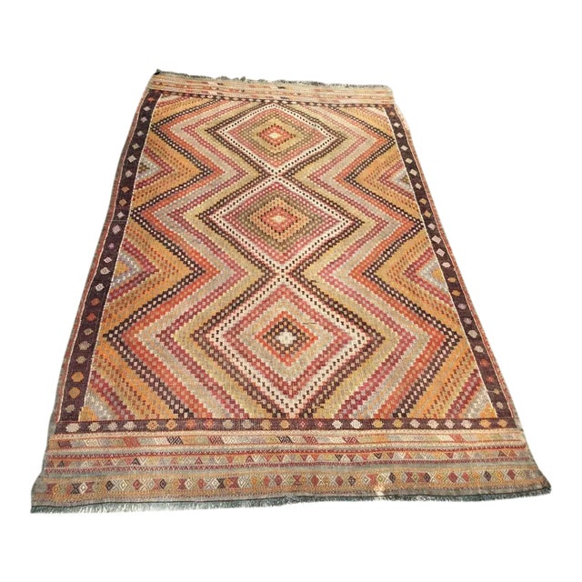 Embroidered Kilim Rug - 64" X 108" For Sale