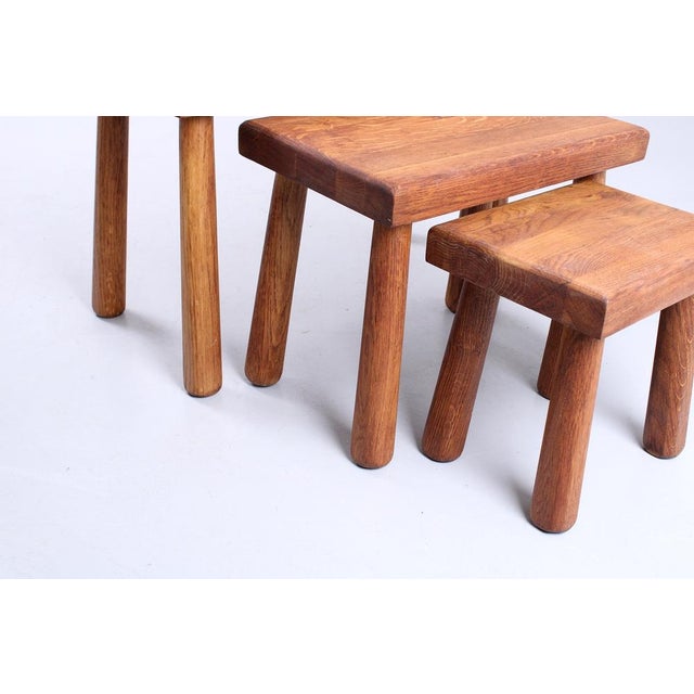Oak Nesting Tables from Charlotte Perriand, 1960s, Set of 3 For Sale - Image 9 of 15