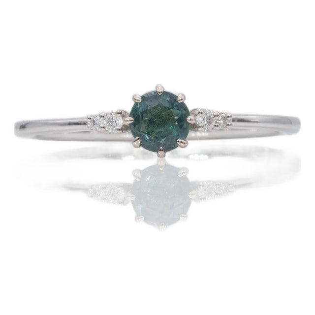 Alexandrite Ring With Earth-Mined Diamond Accents: Solid 14k Gold, Round 4.2mm, Size 6.75 For Sale