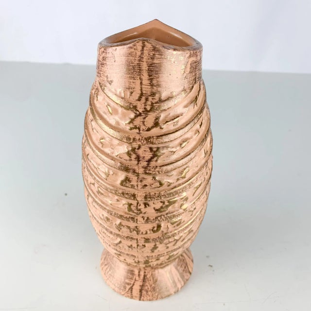 Mid Century Modern Vintage Pink & Gold Ceramic Swirl Vase For Sale - Image 9 of 9