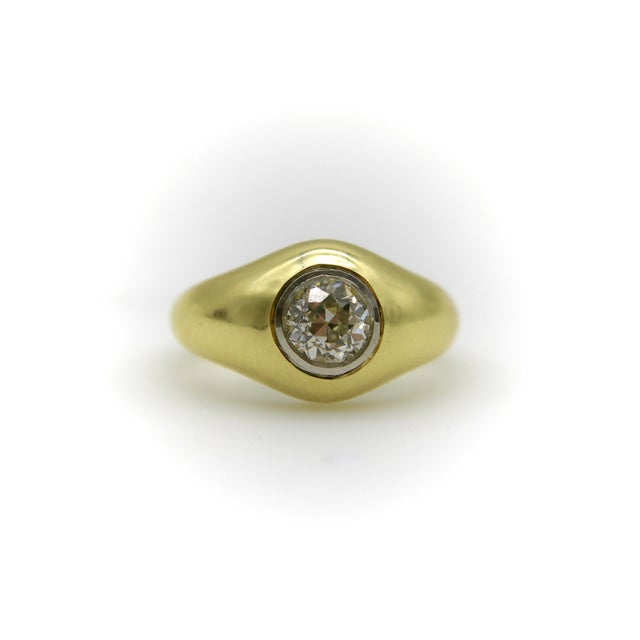 Modern 18k Gold Old European Cut Diamond Rub Over Ring Size 7.25 For Sale - Image 3 of 10