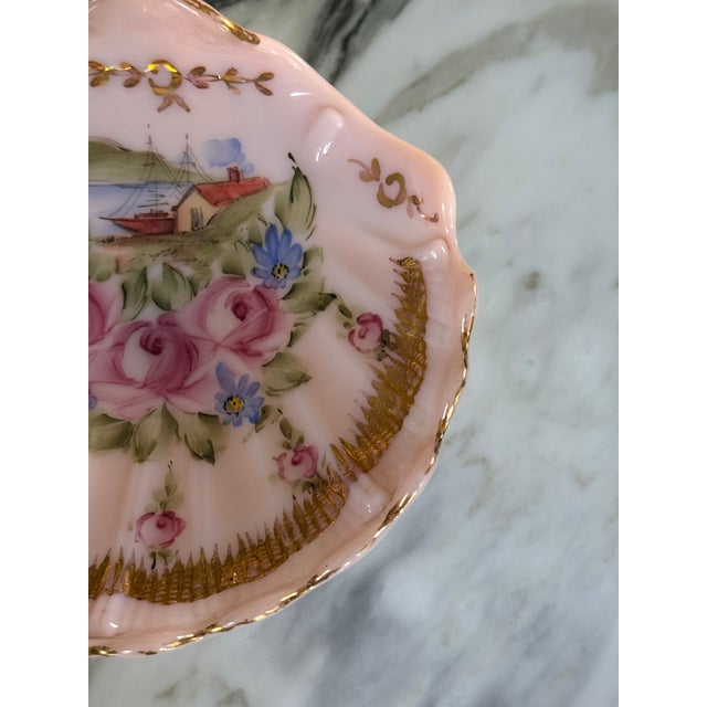 1930's Cambridge Glass Nautical Scene Crown Tuscan Charleton Seashell Comport For Sale - Image 11 of 11