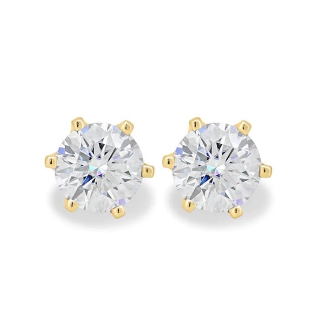 1.0 Carat Diamond Solitaire Stud Earrings 6 Prongs Screw Back 14 Kt Yellow Gold For Sale In New York - Image 6 of 18