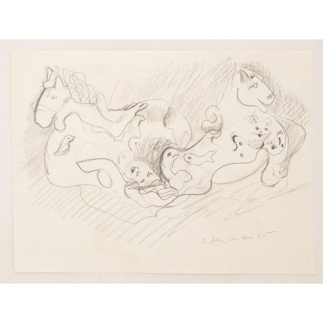 Paper Eva Bouzard-Hui Surrealist Graphite on Paper, 10 For Sale - Image 7 of 14
